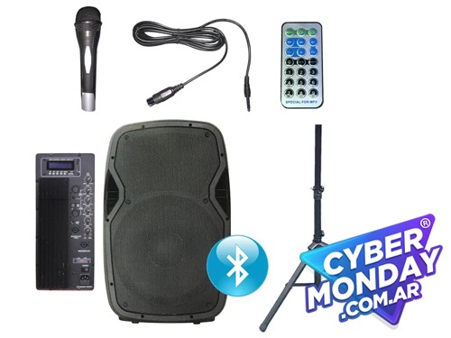 Bafle Potenciado 15 1000w Bluetooth Usb Sd Fm Con Tripode y Microfono