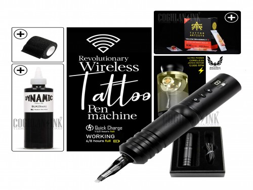 Kit Tattoo Pen Wireless Revolut + 20 Cartuchos + Dynamic 8oz
