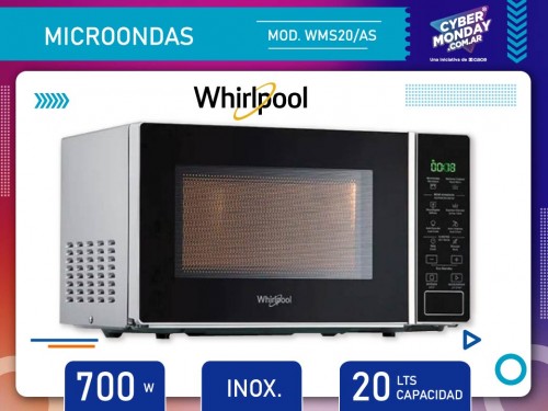 Microondas WMS20/AS, Cap. 20 Lts, 700 W,  Digital, Plata, Whirlpool