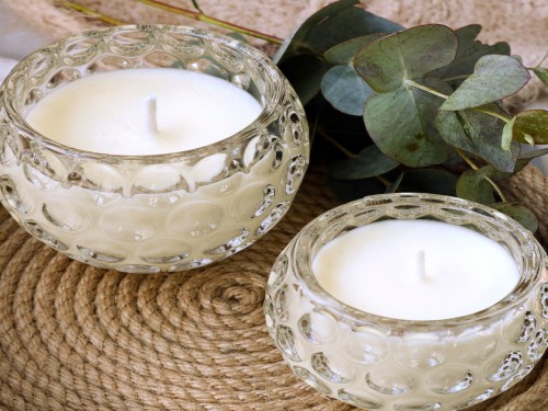 Set de velas de cera de soja en envase de vidrio facetado