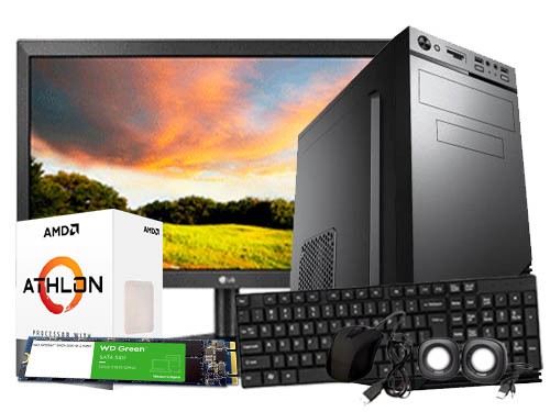 PC Oficina AMD Athlon, 8GB RAM, 240GB SSD, Monitor LG 20", kit accesor