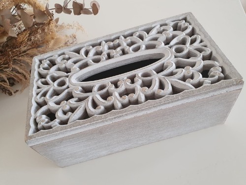 Caja porta pañuelos de madera tallada estilo marroquí