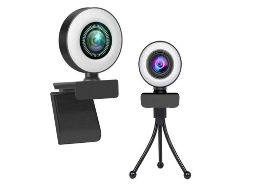 Camara Web Webcam Para Pc Full Hd 1080 Luz Led Tripode Noga
