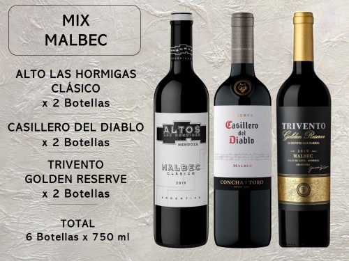Mix Malbec: 2 Altos Las Hormigas, 2 Casillero del Diablo, 2 Trivento