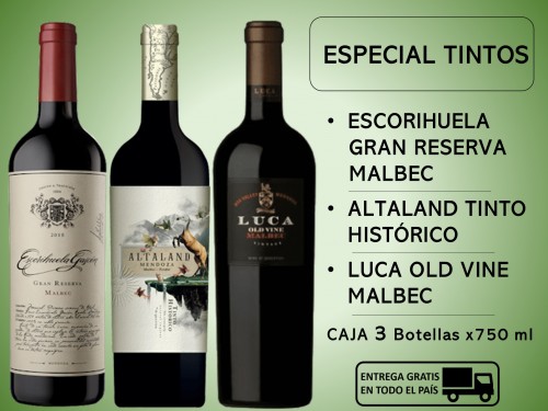 Mix Tintos: 1 Escorihuela Gran Res, 1 Altaland T Hist, 1 Luca Old Vine