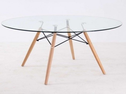 mesa comedor redonda eames vidrio 120cm base madera