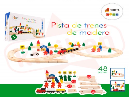 Juguete Montessori Pista De Trenes De Madera 48 Piezas Cubeta Toys