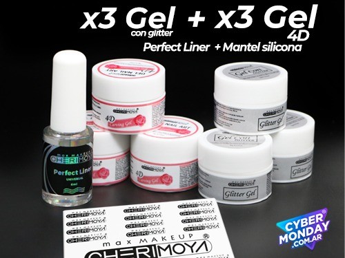 3 Gel glitter+3 gel plastilina+Mantel silicona+Perfect liner Cherimoya