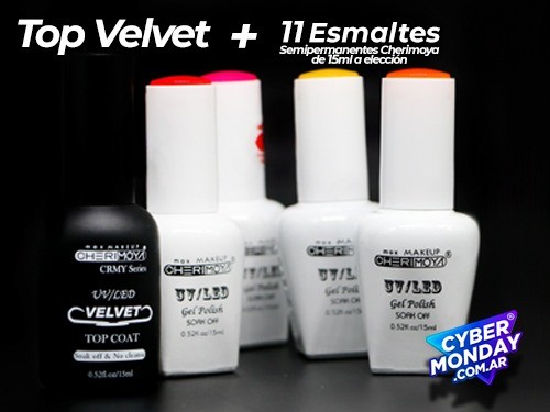 11 Esmaltes semipermanentes color 15ml+ Top Coat Velvet CRMY Cherimoya
