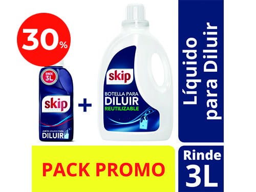 30% Jabón Líquido Skip para Diluir 500Ml + Botella 3 Lts.