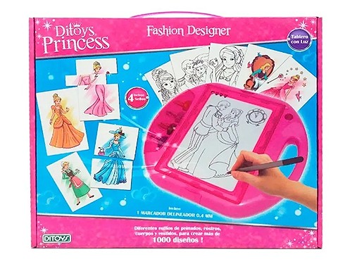 Tableta De Dibujo Fashion Desinger Princesas Con Luz Original Ditoys