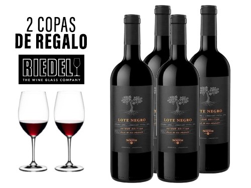4 Vinos Lote Negro Blend Más 2 Copas de Regalo Riedel