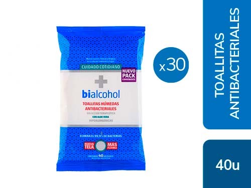 Toallas Antibacteriales Bialcohol 30 paquetes x 40 unid.