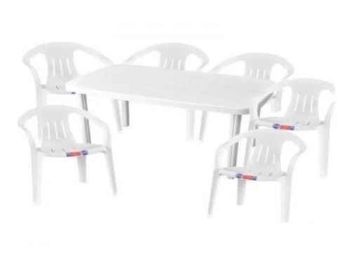 Juego de jardín blanco Voss con mesa 135x80 cms y 6 sillas Aruba