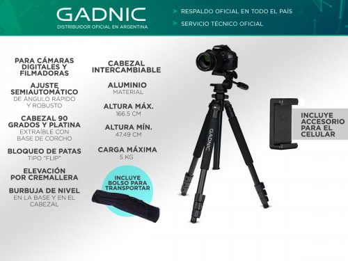 Tripode Gadnic Profesional Camara Nikon Canon Reflex + Cabezal