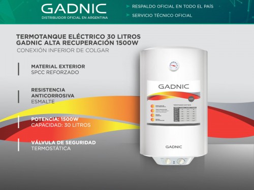 Termotanque Eléctrico Gadnic TE-3000 30Lts Conexión inferior