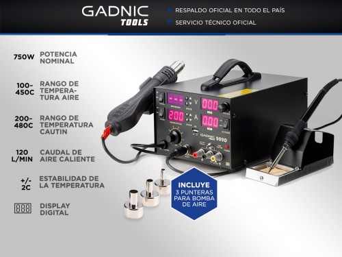 Estación de Soldado Gadnic 909D SMD 750w Profesional 5 en 1