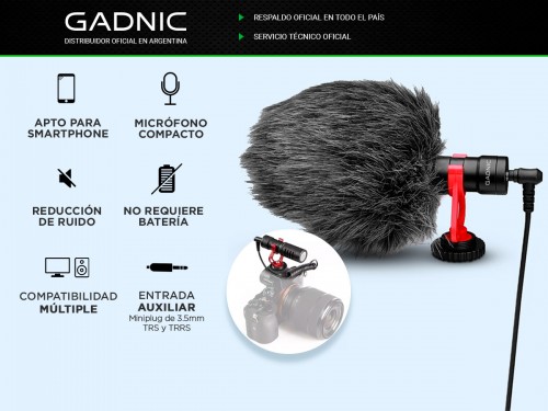 Micrófono Profesional GM-50 Gadnic Cardioide para Cámara y Celular