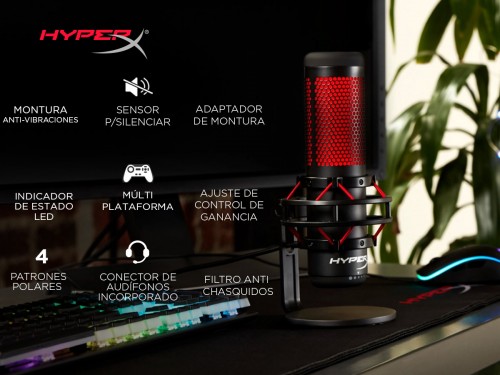 Micrófono Condensador Hyperx Quadcast Multipatrón Filtro Anti-Chasquid