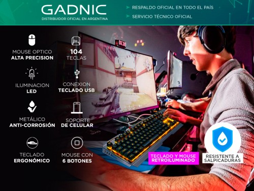 Combo Teclado Gadnic Retroiluminado + Mouse
