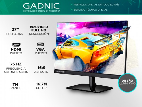 Monitor GADNIC 27” Gamer G4D71N-F Full HD 1080p 75 Hz