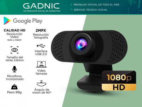 Webcam Gadnic Full HD 1080p USB con Micrófono Streaming 30fp