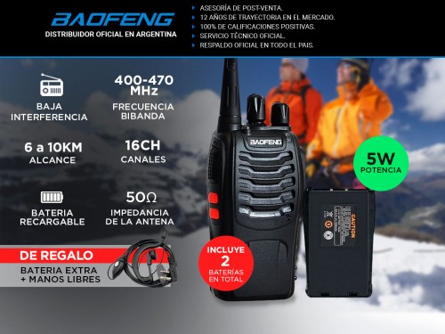 Handy Baofeng BF-999S 5w 16CH UHF Hasta 10km + 2 Baterías y 