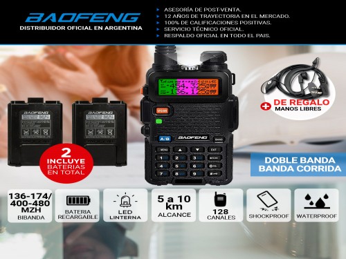 Handy Baofeng UV-5R Bi-Banda 5w 128CH Hasta 10km + 2 Batería