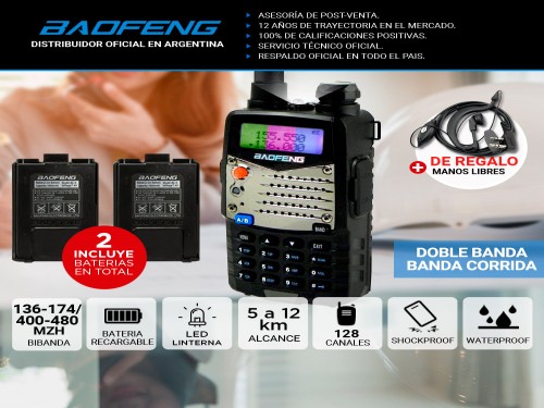 Handy Baofeng UV-5RA Bi-Banda 5w 128CH Hasta 10km + 2 Baterí