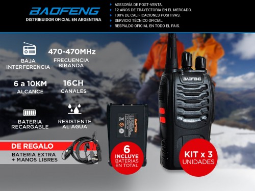 Handy Baofeng BF-999S Kit x3 5w 16CH UHF Hasta 10km + 6 Bate