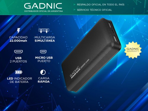 Cargador Portátil Gadnic Energy Power 22000 mAh 2 USB Carga 