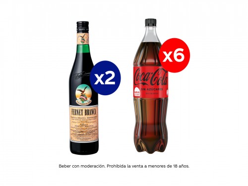Coca-Cola Sin Azúcar 1.5 L x6 + Fernet Branca 750 ml x2