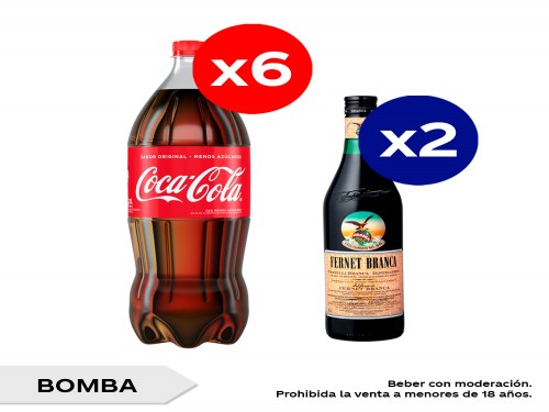 Coca-Cola Reducida en Azúcares 2.25 L x6 + Fernet Branca 750 ml x2