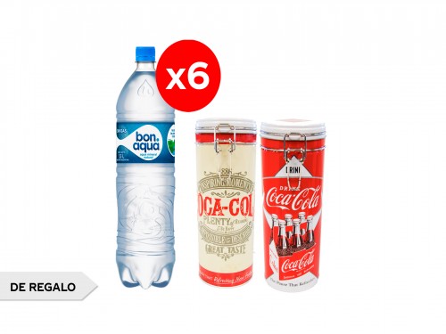 Bonaqua 1.5 L Sin Gas x6 + Lata de Cocina Coca-Cola x2