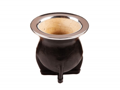 Mate camionero uruguayo de calabaza forrado en cuero virola aluminio