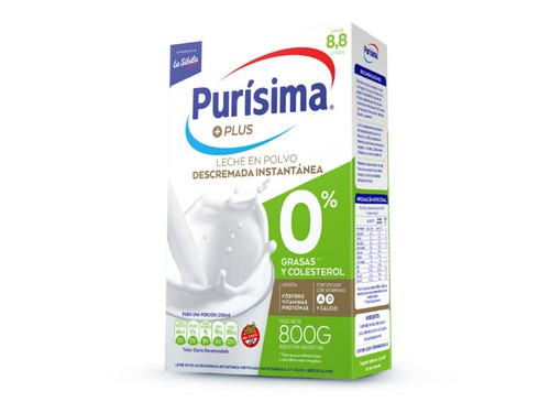 Leche en Polvo Descremada 800g x 12 unid.  Purísima ENVÍO GRATÍS