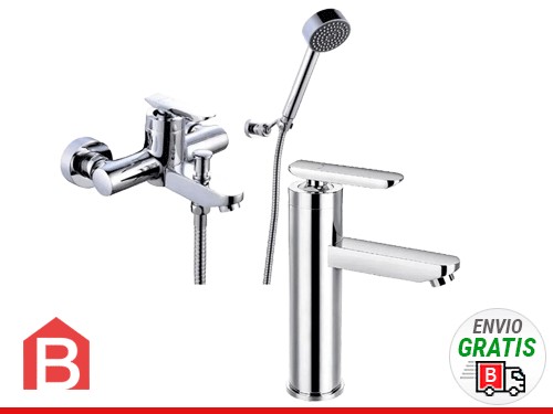 Combo Baño Grifería Lavatorio + Grifería Ducha Monocomando Aqualia