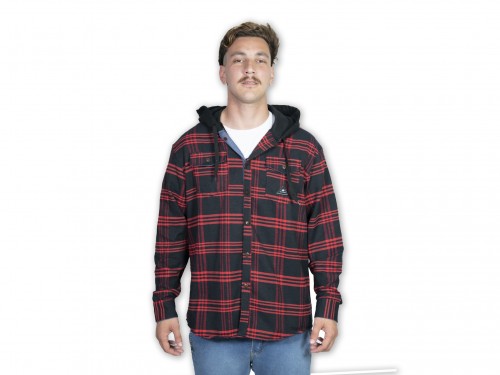 Camisa Leñadora con Capucha  Hombre  Negro y Rojo