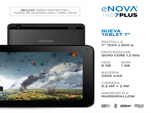 Tablet 7" + 8GB + RAM 1GB + Android 8 Oreo + Funda Gris - enova