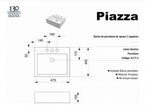 Bacha Apoyo Piazza A117 3 agujeros