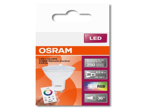 Lampara Dicroica Led RGBW 220V GU10 Dim Control Remoto Pack x 3u Osram