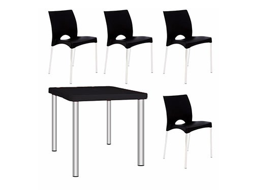 Juego Jardín Mesa Timbu + 4 Sillas Boston Negras