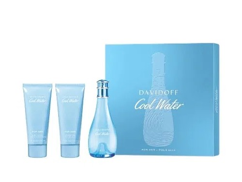 Set Cool Water Woman EDT 100 Ml + Body Lotion +  Shower Gel - Davidoff