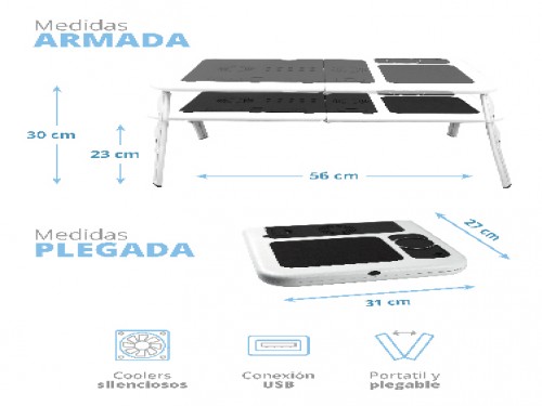 Mesa Plegable con patas Porta Notebook Con Base Refrigerante y Coolers