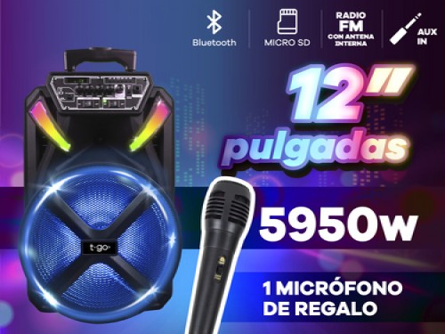 Parlante portatil 12 pulgadas 5950wts  Bluetooth Radio FM Luces Led