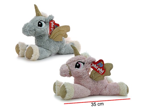 UNICORNIO CON BRILLOS ECHADO 35CM