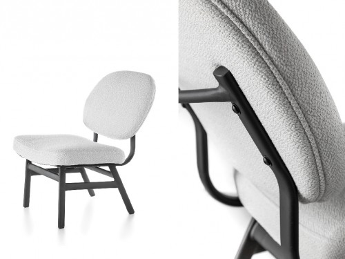 Sillón de silueta y diseño contemporáneo, en metal y tejido bouclé.