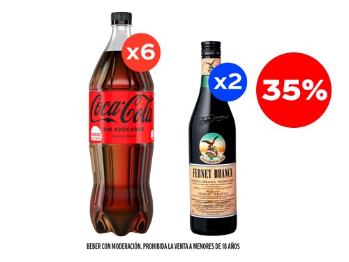 6 Coca-Cola Sin Azúcares 1500cc  + 2 Fernet Branca 750cc 