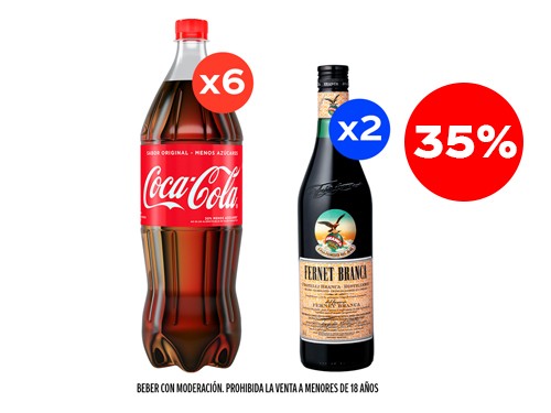 6 Coca-Cola Reducida en azúcares 1500cc + 2 Fernet Branca 750cc
