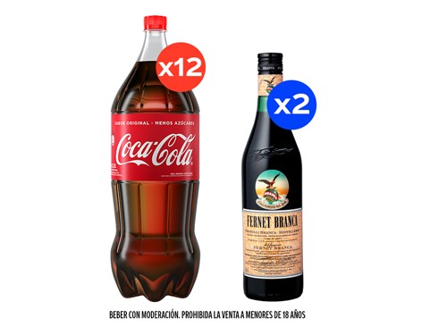 12 Coca-Cola Reducida en azúcares 2500cc + 2 Fernet Branca 750cc 